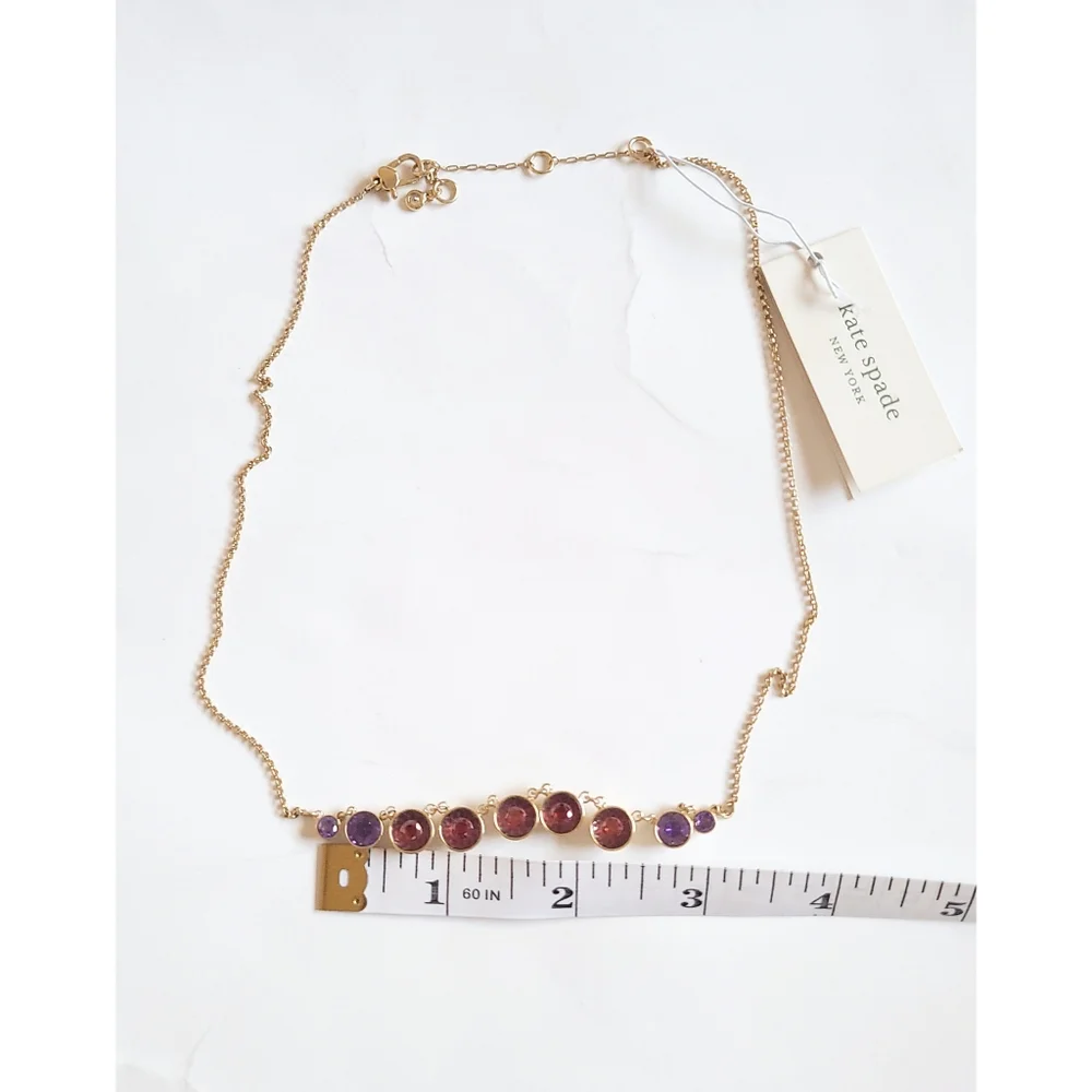 New! KATE SPADE Zirconia Stones Reflecting Pool Goldtone Necklace Red Purple
